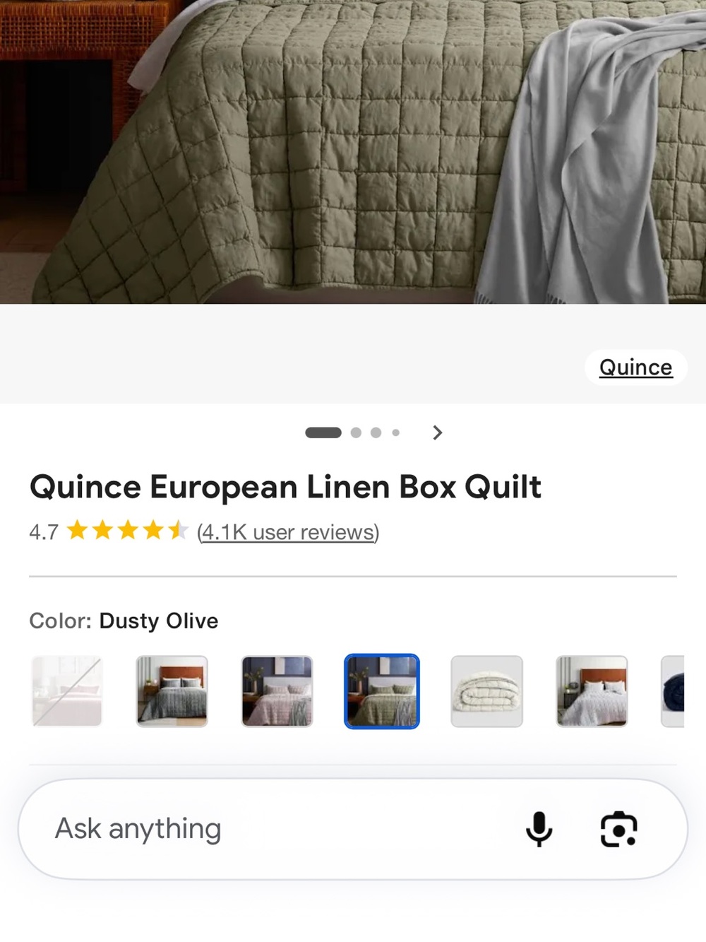 Quince European linen box lightweight quilt queen/full size